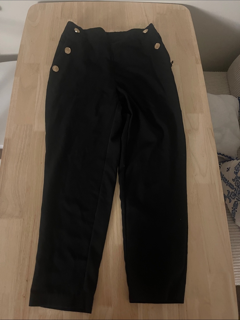 Zara Black High-Waist Chinos with Gold Accent Buttons